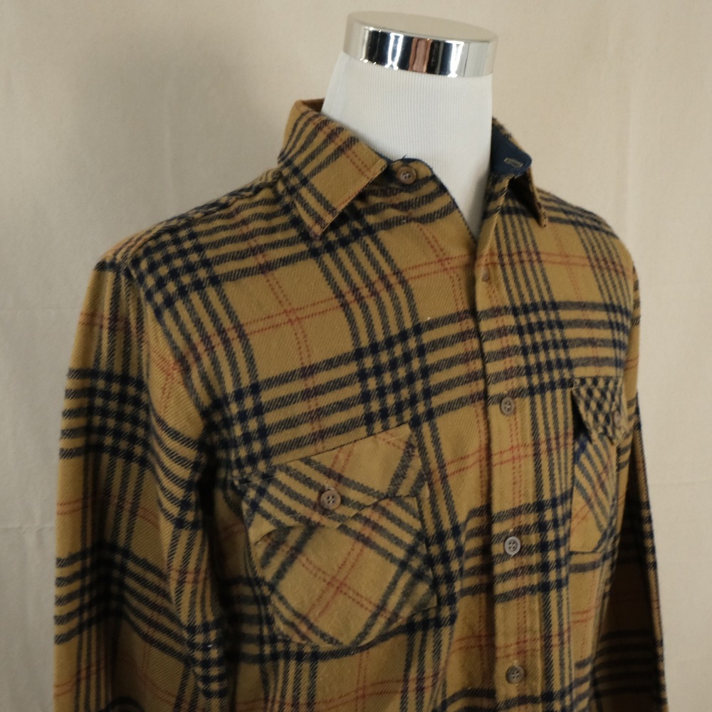 JCPenney M Tall Vintage Flannel Shirt Tan Plaid 100% Acrylic Button Front Men